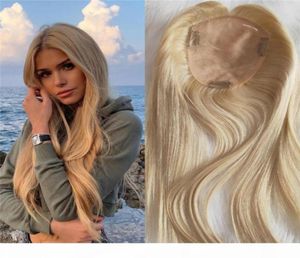 Blonde Human Hair Topper 613 60 Highlights color Virgin European Mono Slik Toupee for Women 130 Density Clip in Hair Pieces49719684043332