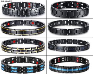 Pulseira magnética de saúde para homens e mulheres, aço de titânio preto, terapia de energia, 4 em 1, ímãs negativos, pulseiras de germânio, 2058838