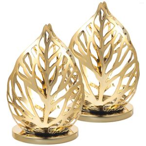 Candle Holders 2 Pcs Hollow Leaf Holder Wedding Decor Table Decoration Romantic Candlestick Desk Tealight Metal Stand Iron