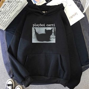 Herrtröjor tröjor Playboi Carti Cat Hip Hop Hoodies Långärmade män/kvinnor Streetwear Winter Cartoon Graphic Printing Pullover Hooded Sudaderas Q240217