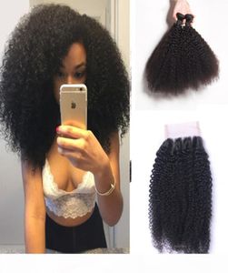 8A Grade Brazilian Hair Kinky Curl Virgin Human Hair Afro Kinky Weave 3 Bundles Unprocessed Natural Color Hair Extensions With Clo1803640