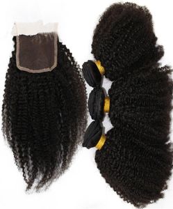 7a Human Hair Weave Brasilian Afro Kinky Curly med stängning Mellan tre del spetsstängning med buntar 1114810