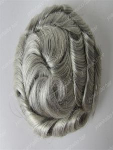 Ny ankomst 6inch Natural Wave Malaysian Remy Hair Silver Grey Toupees for Old Men 9961743