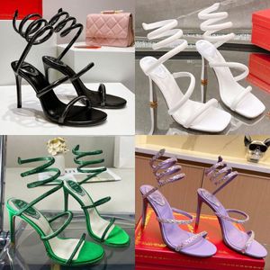 Margot Cleo Crystal Stunks Buty Kobiety klejnot wąż węża luksusowe projektanci kostki Wraparound High Heel Rene Caovilla Crystal Goldkfle#