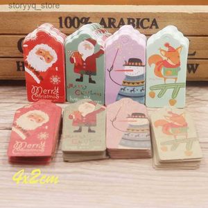 Etiquetas Etiquetas 100pcs 4x2cm Etiquetas Feliz Natal Cartão de Papel Kraft Etiqueta de Presente Etiqueta DIY Pendurar Tags Embrulho de Presente Decoração Cartão de Presente Q240217