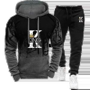 Herrspårar Mens Set Splash Ink Sweatshirt och Sweatpants Two Piece Outfits Autumn Spring King Printed Streetwear Male Tracksuit S-4XL T240217