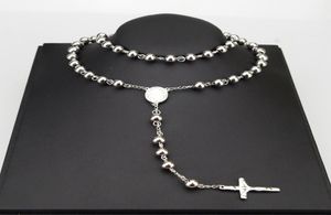 AMUMIU 8mm Classic Silver Rosary Beads chain Religious Catholic Stainless Steel Necklace Women's Men's Wholesale HZN0804388818
