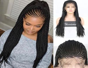 Lange Box Braids Geflochtene Perücken Hitzebeständige Perücke Leimlose synthetische Lace-Front-Perücke für Frauen mit Babyhaar Cosplay-Perücken1978187