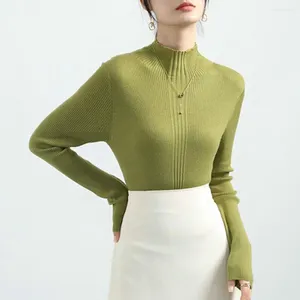 Blusas femininas Mulheres Inverno Bottoming Top Elegante Meia-Alta Collar Knit Sweater Slim Fit Textura Suave Calor para Outono