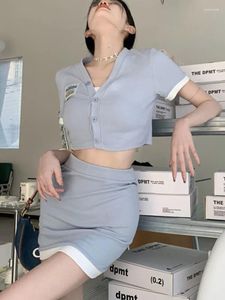 Work Dresses Sexy Short Sleeve Slim Suit For Women Modern Casual Korea Style Clothes Skirt Set Summer Tight Fitting Top Tie MIni Skirts