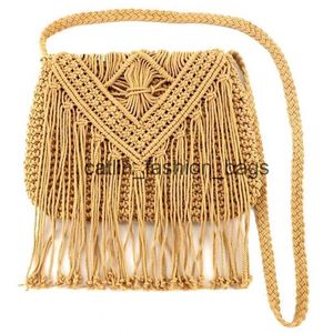 Shoulder Bags Cotton Rope Bag Fashion Sweet Tassel Beach Casual straw Hollow Flip Hand Woven Crossbody SmallH24217