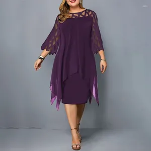 Abiti casual MODX Taglie forti Abito in chiffon moda estiva Donna Girocollo Manica con pannello in pizzo Vestibilità irregolare elegante per pendolari