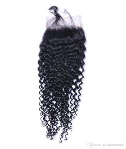 Curly Lace Closure Bleached Knots Brazilian Virgin Deep Curly Human Remy Hair Closure Middle 3 Part Silk Base 44 Lace Closur3967505