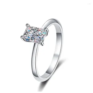 Anéis de cluster Zfsilver 925 prata clássico moissanite 1ct simples retângulo anel para mulheres acessórios charme festa de casamento jóias presente