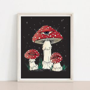 Mystic Shroom with Eye Poster Red Mushroom Art Print Vinatge Funny Penis Mushroom Canvas Painting Wall Pictures Room Decor 240129