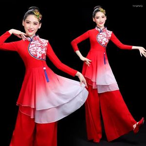 Ethnic Clothing Classical Dance Costumes Red Chinese Style Fan Dresses Women Stage Performance Costume Elegant Modern Solo Hanfu