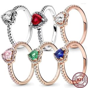 Cluster Rings High Quality Women's Ring 925 Sterling Silver Red Heart-shaped Crystal Fit Bracelets DIY Fashionable Jewelry Gifts