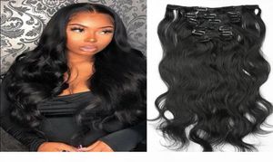Klipp i 100 mänskliga hår för svarta kvinnor Extensions Body Wave Clip Ins Natural Black Color 7 Pieces and 120g Set Remy Brasilian Hai1974528