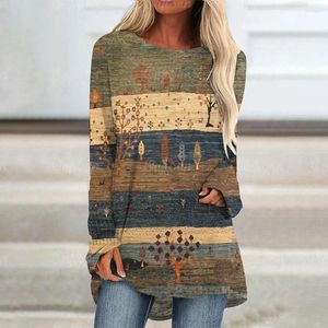 Kvinnors T-skjortor Summer Plaid T-shirt O Neck Casual Sweatshirt Shirt Harajuku kläder Loose Long Sleeve Female Fashion Pullover