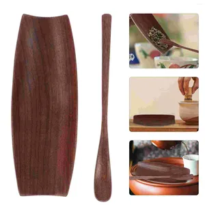 Set di stoviglie Accessori Tè in noce nera Set di plettri in legno massello Zen Cucchiai Vassoio per utensili in bambù