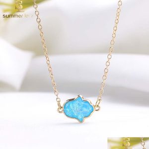 Anhänger Halsketten Mode Opal Hamsa Hand Anhänger Halskette Für Frauen Natur Harz Schmuck Geschenk Drop Lieferung Schmuck Halskette Dhgarden Dh7Nr