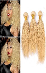 8a Mongolian Blonde Virgin Hair Kinky Curly 3 Bunds 613 Pure Afro Curly Human Hair Weaves Bleach Blonde Hair Extensions8779124