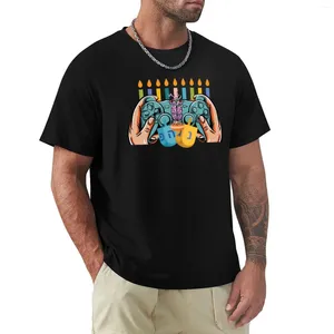 Herrtankstoppar Happy Hanukkah videospelkontroller Menorah Candles pojkar t-shirt Vitt t-skjortor