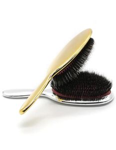 Hair Brushes Luxury Gold And Silver Color Boar Bristle Paddle Brush Oval Anti Static Comb Hairdressing Massage8183548