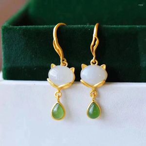Dangle Küpeler Jade Kadın Taş Hediyeleri Hediye Tahrarı Taş Beyaz Taşları Enerji Takı Çin Vintage Doğal 925 Gümüş