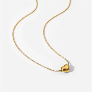 Love Heart Pendant Necklace For Women Girls New Trendy Simple Golds Color 14k Yellow Gold Neck Chain Jewelry Birthday Party Gift