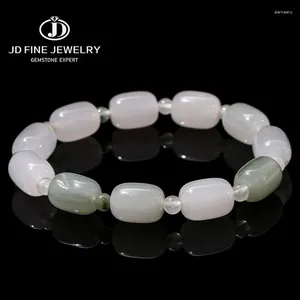 Strand JD Natural Stone Ice Green Jade Barrel Shape Bead Armband Women Fashion Jewelry 10 14mm Energy Stretch Bangles Yoga Hand Gift