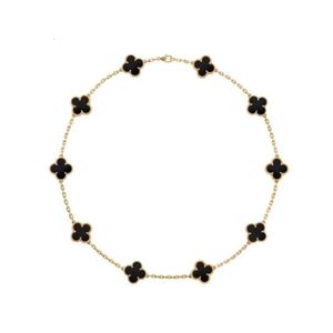 24SS Designer Van cleff bracelet Vcas Straight Black Agate Ten Flower Necklace with Double-sided Clover Collarbone Chain a Luxury Brand of Fanjia