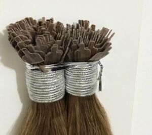 Grade 9A Fan Tip hair dark brown blonde color Remy human Straight 08g strand 100s dhl5790257