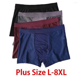 Трусы L-8XL размера плюс, мужские шорты-боксеры из бамбукового волокна, сетчатое нижнее белье, летние тонкие дышащие спортивные интимные повседневные мужские трусы