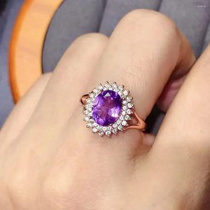 Cluster Rings Fashion Amethyst Ring For Party 7mm 9mm 2ct VVS Grade Natural Silver Solid 925 Woman Jewelry