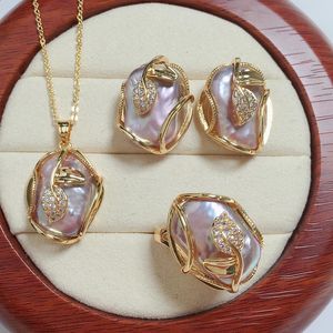 Zhboruini Big Baroque Pearl Smyckesuppsättningar 18K Guldplätering av naturligt sötvatten Pärlhalslingörhängen för kvinnor gåva 240119