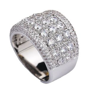 Mensring med lyxiga CZ Zircon Fashion Wide Wedding Band -förlovningsringar för kvinnliga smycken storlek 6/7/8/9/10