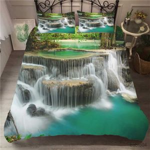 Conjuntos de cama cenário natural colcha capa caso paisagem floresta cachoeira impressão rainha cama duvet cover conjunto colchas com caso