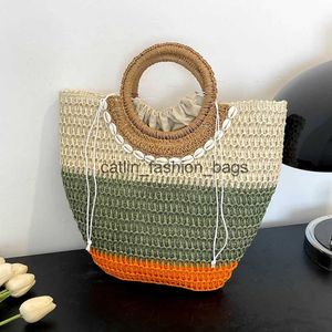 Totes Summer Handmade for Women Handbags Rattan Boho Drstrawing Basket Bag Large Hand-Woven Top Handle het BeachH24217