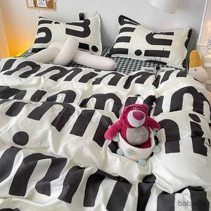 Sängkläder set koreansk stil svart brev sängkläder set säng platta lakan mode täcke täcke set barn vuxen drottning full tvilling i sängen