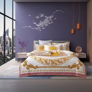 TOP QUAILTY Set di biancheria da letto di design ORO bianco Queen King 5 pezzi di lusso 100 copripiumino in stile europeo in cotone intrecciato federe lenzuolo copripiumino set