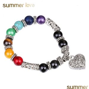 Pärlstav ny ankomst 10mm hjärtat charm pärlor armband för kvinnor män handgjorda 7 chakra helande ncing yoga armband retro juvel dhgarden dhkbg