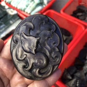 Decorative Figurines Natural Crystal Sliver Obsidian Carving Feng Shui Folk Crafts Healing Souvenirs Decoration Stones