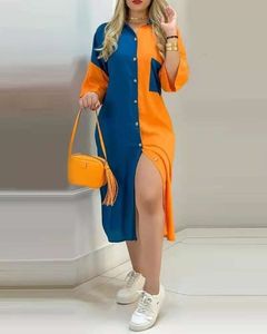 デザイナーの女性服秋の新しいプリントシャツドレススプリットドレス女性服のためのカジュアルドレス女性ドレスモデルミニクラブドレスレディースドレス