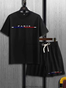 Herren-Trainingsanzüge, Herren-T-Shirt-Set, Baumwolle, Marken-Herren-Trainingsanzug, 2-teilige Sets, Baumwoll-T-Shirt + Shorts, Outfits für Männer, Sport-Set, atmungsaktive Sportbekleidung, T240217