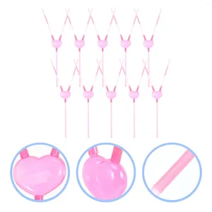 Disposable Cups Straws 10pcs Double-Mouth Love Heart Drinking For Valentine Party