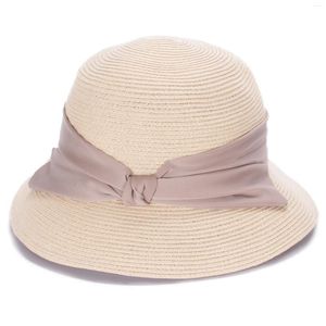 Basker Lawliet Womens Packable Straw Bow Elegant Wide Brim Sun Beach Hats T516