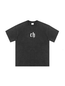 Ch China-Chic ny stil kort t-shirt vanlig lös tonåring axel dropphylsa brev par manliga och kvinnliga studenter svarta