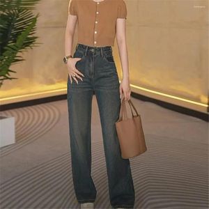 Женские джинсы 2024, прямые брюки, узкая версия, широкие брюки в стиле ретро, свободные утягивающие брюки, бархатные с высокой талией для повседневного использования