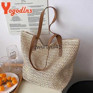 Bolsas de ombro Yogodlns Verão Tecido Mulheres Bolsa Grande Capacidade Raan Soulder Férias Seaside Beac BagCasual Sopper Tote FasionH24217